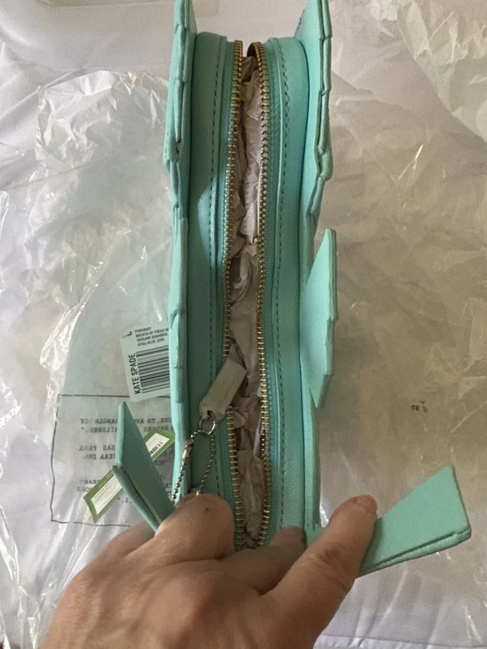 NWT Kate Spade Origami Sea Horse Clutch Breath of Fresh Air Atoll Blue Novelty - Picture 2 of 5